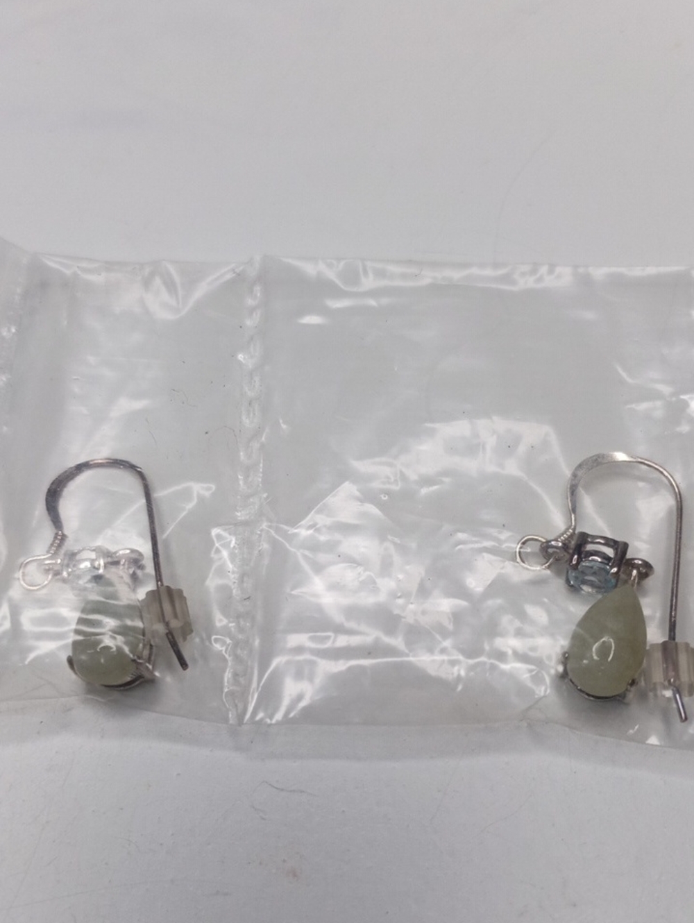 Vintage Avon Sterling Silver Genuine Jade & Genuine Blue Topaz Dangle Earrings